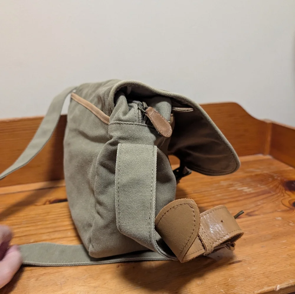 L.L.Bean Canvas Leather Field Messenger Bag Khaki Crossbody